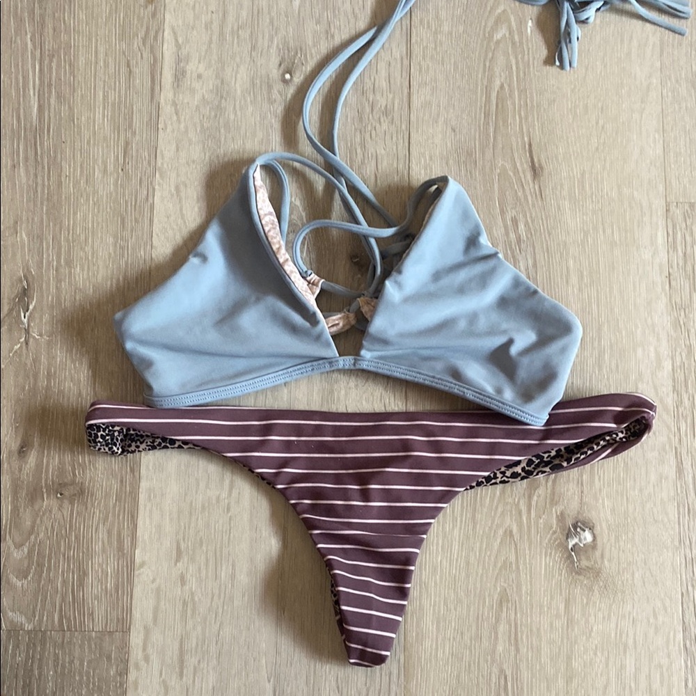 Stylish Blue and Striped Bikini Set